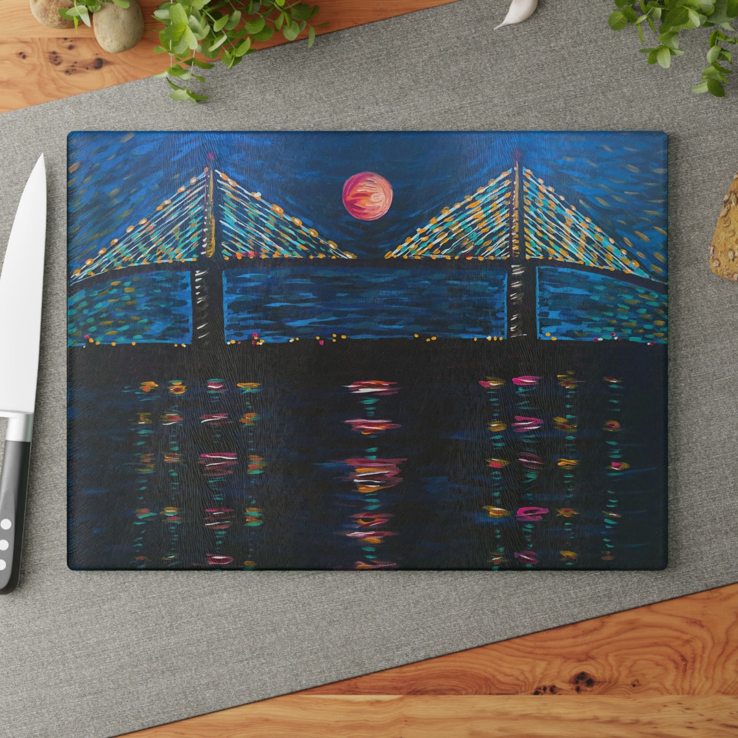"Skyway at Night" Glass Cutting Board