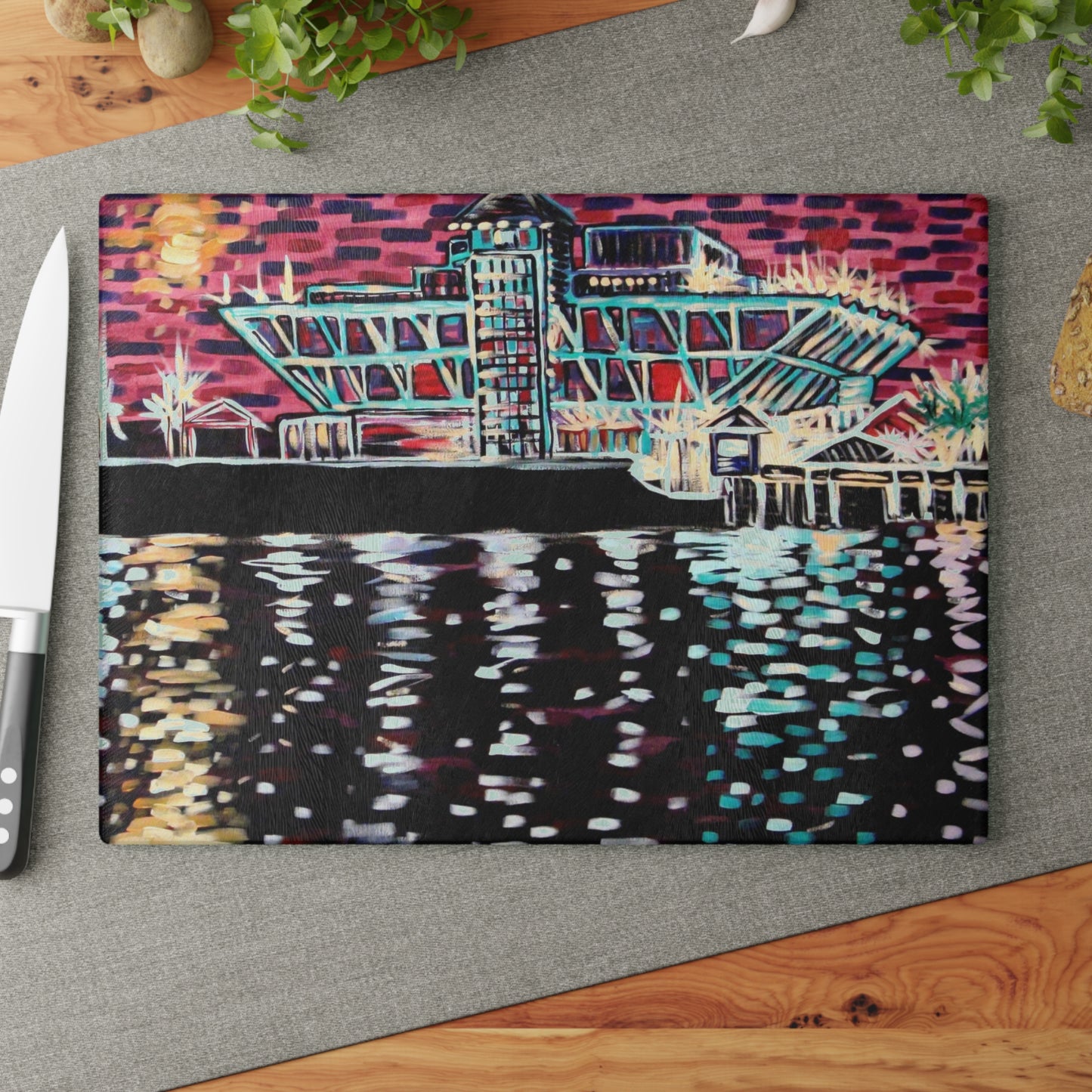 "Vintage St. Pete Pier" Glass Cutting Board