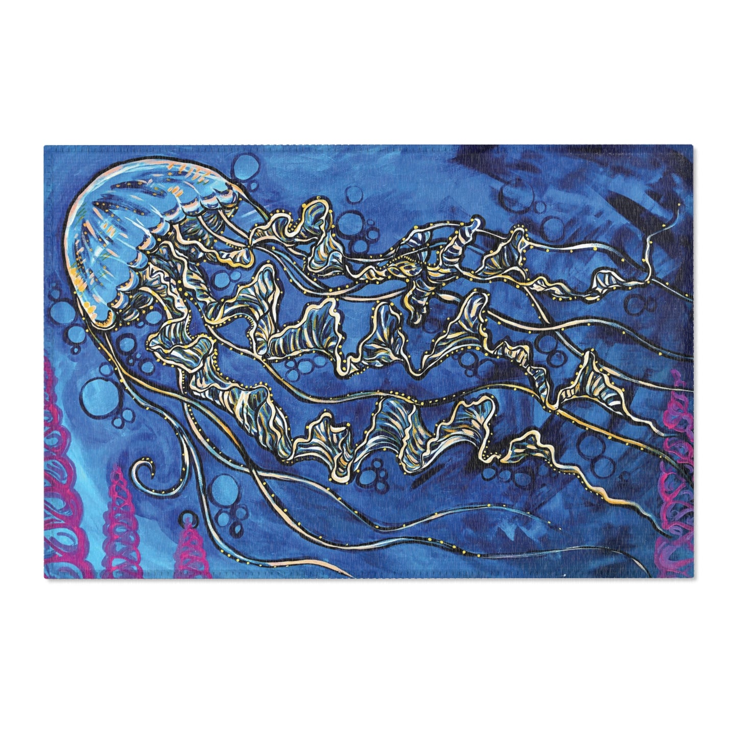 Blue Jellyfish Area Rug — Nautical Ocean Décor for Beach Houses & Bathrooms