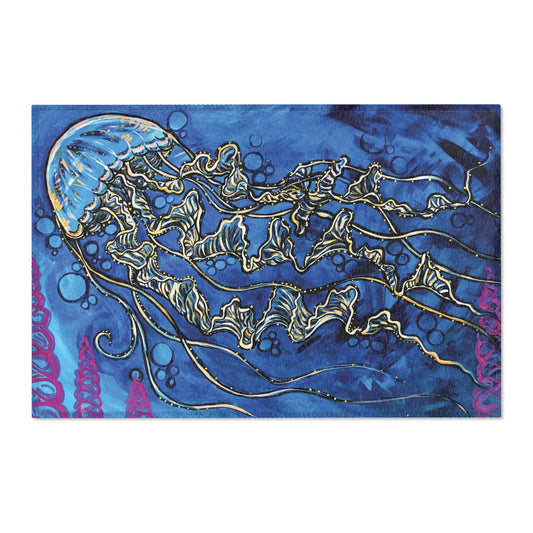 Blue Jellyfish Area Rug — Nautical Ocean Décor for Beach Houses & Bathrooms