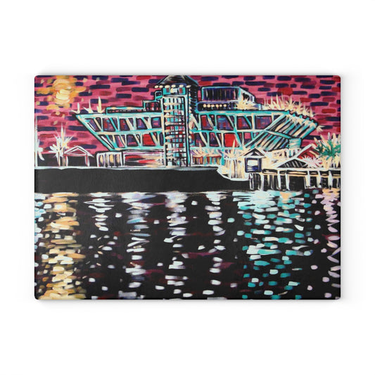 "Vintage St. Pete Pier" Glass Cutting Board