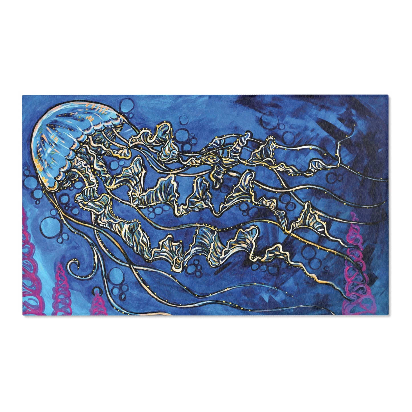 Blue Jellyfish Area Rug — Nautical Ocean Décor for Beach Houses & Bathrooms